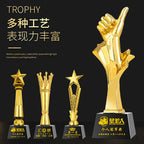 Wholesale Custom Logo Creative Resin Gold Plated Award Trophy With Black Glass Crystal Base-69款树脂奖杯