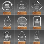 Solid Wood Base Crystal Awards Color Printed Crystal Trophy-1-01款木质水晶奖杯
