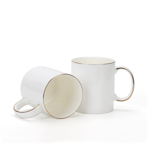 11oz Gold Rim Sublimation Blank Ceramic Mug-11oZ口把描金骨瓷白杯