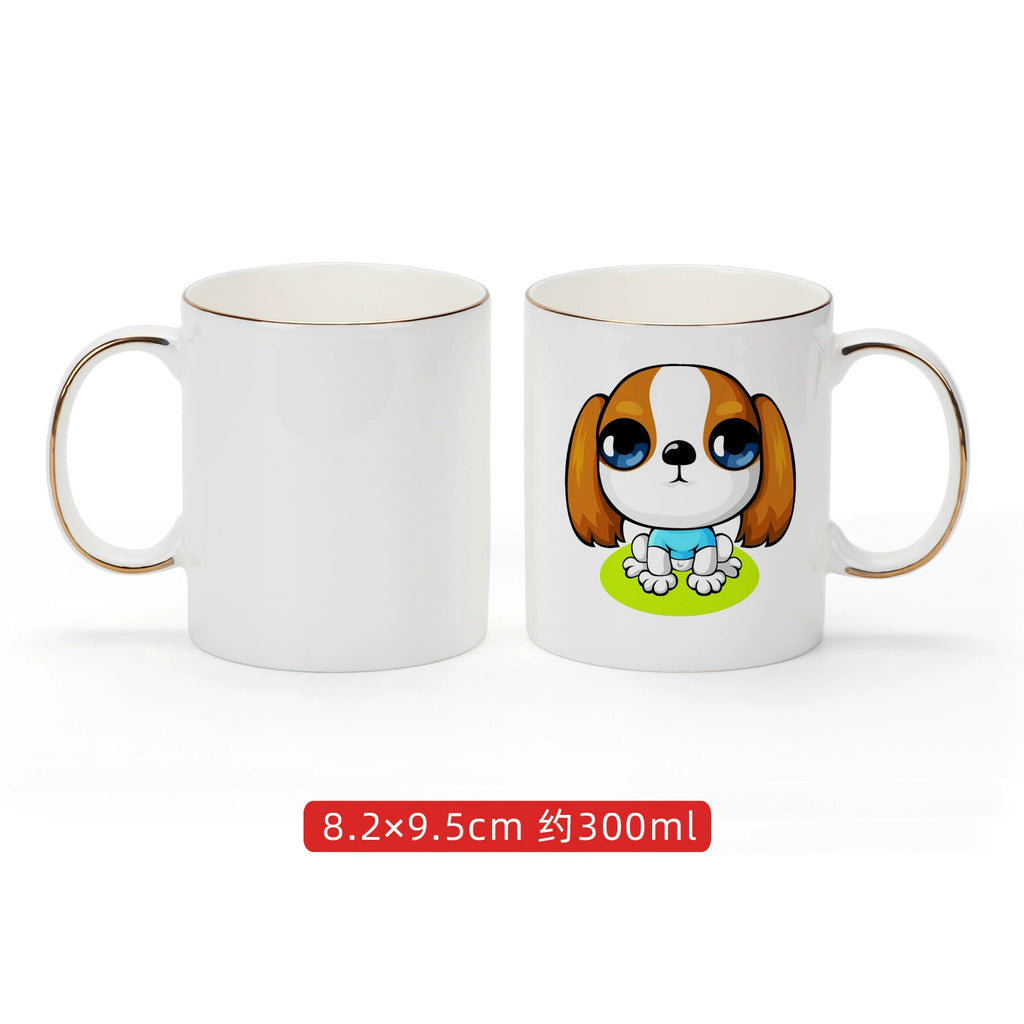11oz Gold Rim Sublimation Blank Ceramic Mug-11oZ口把描金骨瓷白杯