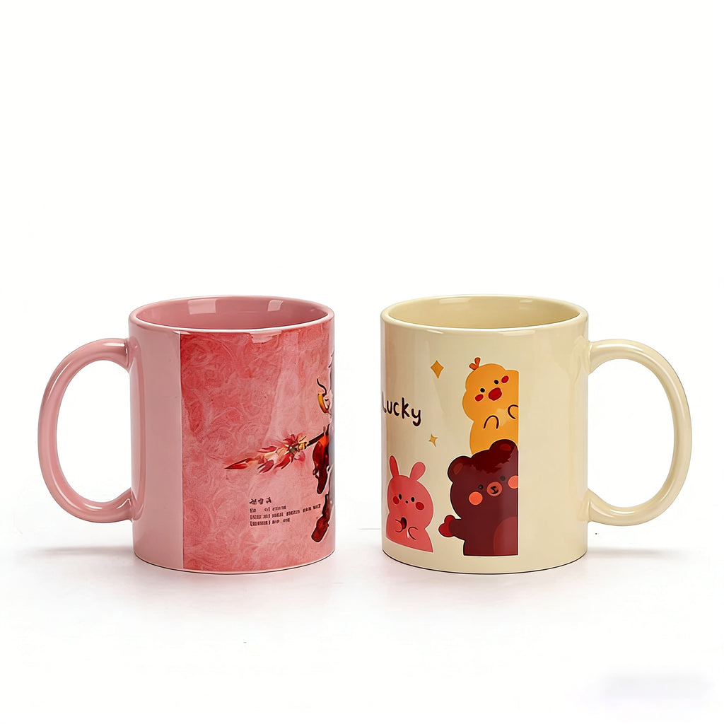 Heat transfer beige-coated ceramic cup, heat-transfer printed cup
