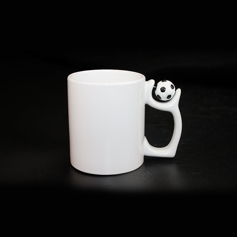 11oz Plain White Promotional Ceramic Mug Custom Design Football Handle Ceramic Coffee Mugs Cups
