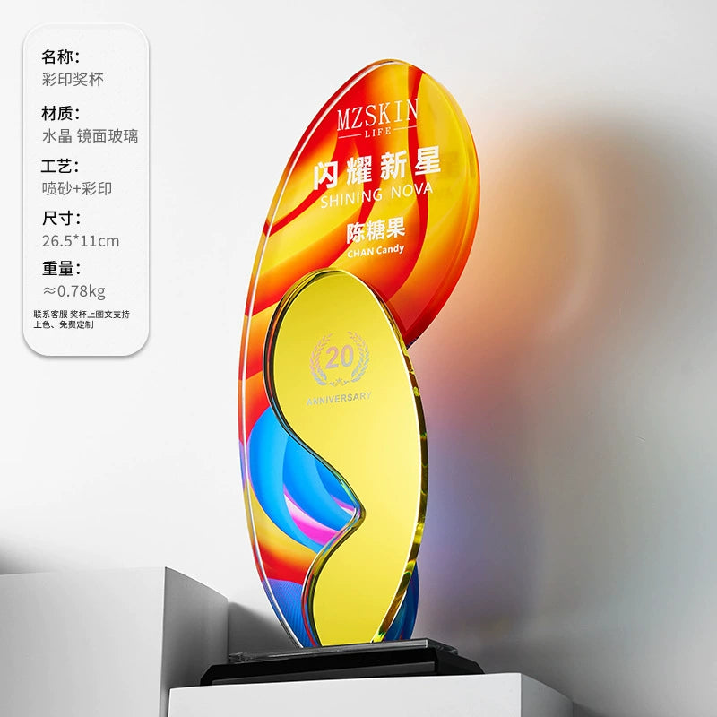 Crystal Creative 3D Star Medal Outstanding Annual Meeting Engraved Name Crystal Trophy-13-13款镜面水晶奖杯
