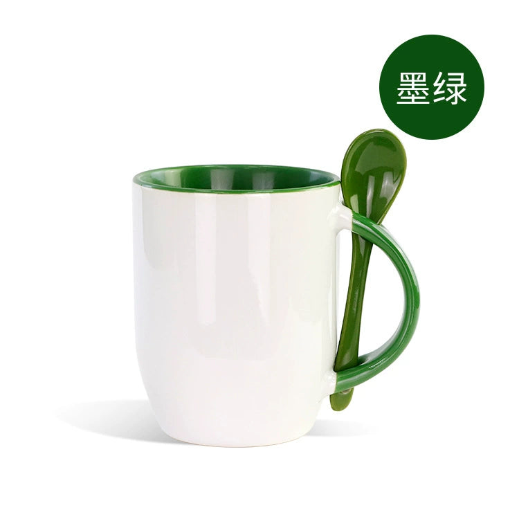 11oz Ceramic Mug With Spoon Custom Two Tone Porcelain Coffee Cup Colored Handle-11oz内彩彩把插勺杯