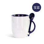 11oz Ceramic Mug With Spoon Custom Two Tone Porcelain Coffee Cup Colored Handle-11oz内彩彩把插勺杯