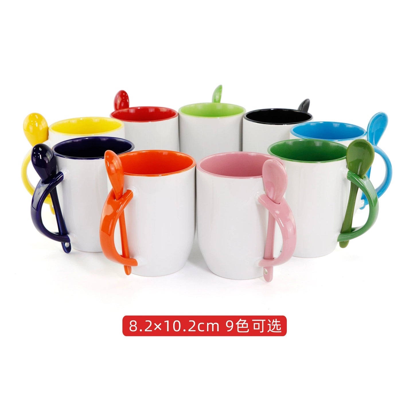 11oz Ceramic Mug With Spoon Custom Two Tone Porcelain Coffee Cup Colored Handle-11oz内彩彩把插勺杯