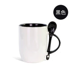 11oz Ceramic Mug With Spoon Custom Two Tone Porcelain Coffee Cup Colored Handle-11oz内彩彩把插勺杯