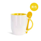 11oz Ceramic Mug With Spoon Custom Two Tone Porcelain Coffee Cup Colored Handle-11oz内彩彩把插勺杯