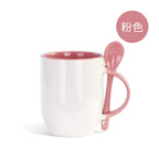 11oz Ceramic Mug With Spoon Custom Two Tone Porcelain Coffee Cup Colored Handle-11oz内彩彩把插勺杯