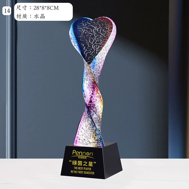 Multi-color Trophy Crystal Glass Trophy for Corporate Annual Meeting Award-14-14款水晶烤色奖杯