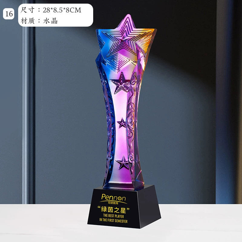 K9 Crystal Craft Star Shaped Colored Crystal Glass Trophy-16-16款水晶烤色奖杯
