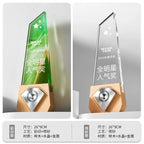 Crystal Laser Engraved Crystal Solid Wood Trophy Annual Meeting Employee Crystal Award Trophy with Wooden Base-16-16款金属实木奖杯