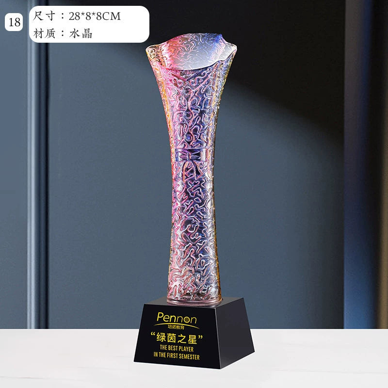 Company Annual Meeting Souvenir Medal Glass Crystal Awards Color Printed Crystal Trophy-18-18款水晶烤色奖杯
