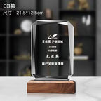 Customized Engraving and Laser Printing Crystal Trophy Award-3-03款木质水晶奖杯