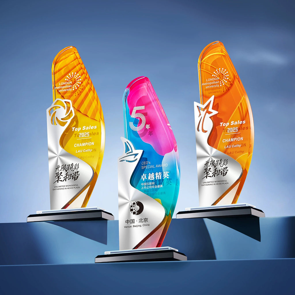 Colorful Customized Gift Aluminum-Embedded Metal Crystal Souvenir Crafts Trophy-4-04款铝片水晶奖杯