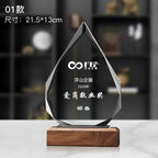 Solid Wood Base Crystal Awards Color Printed Crystal Trophy-1-01款木质水晶奖杯