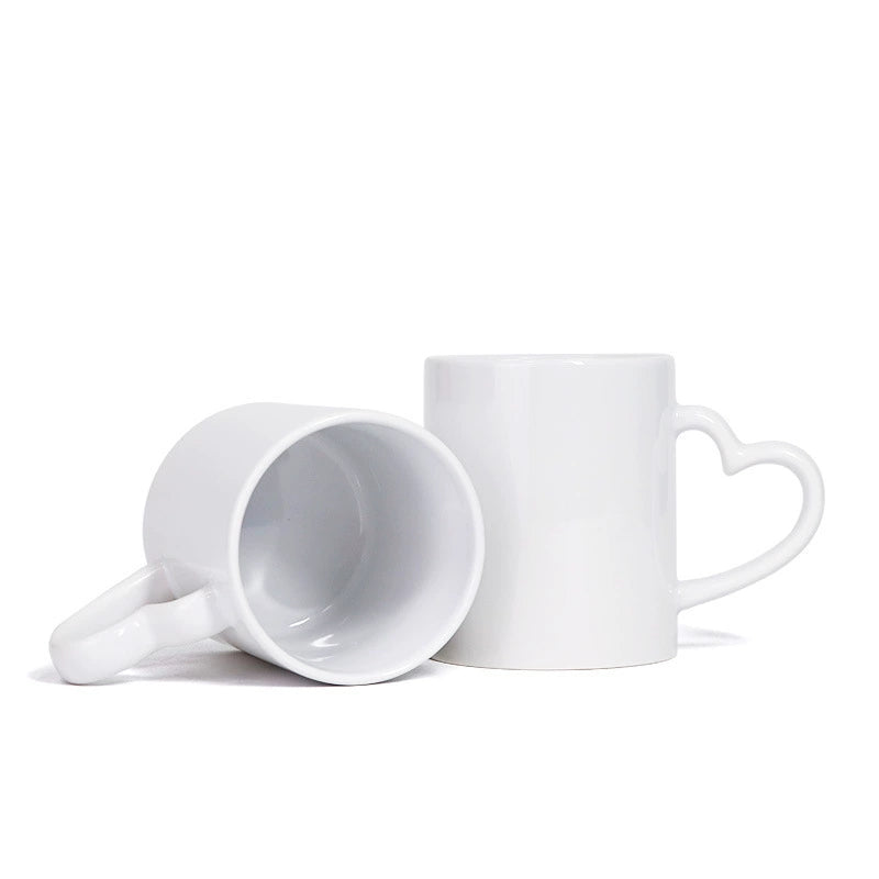 Sublimation Blank 11oz White Ceramic Coffee Mug with Heart Handle-11oz心柄白杯