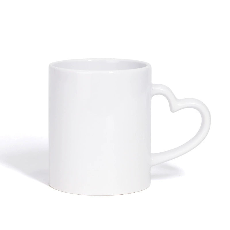 Sublimation Blank 11oz White Ceramic Coffee Mug with Heart Handle-11oz心柄白杯