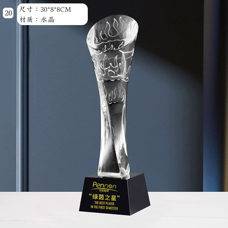 Custom Luxury K9 Column Trophy and Medals with Black Base-20-20款水晶烤色奖杯