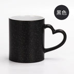 11oz Sublimation Magic Color Changing Ceramic Coffee Mug with Heart-shape Handle-11oz心把磨砂变色杯