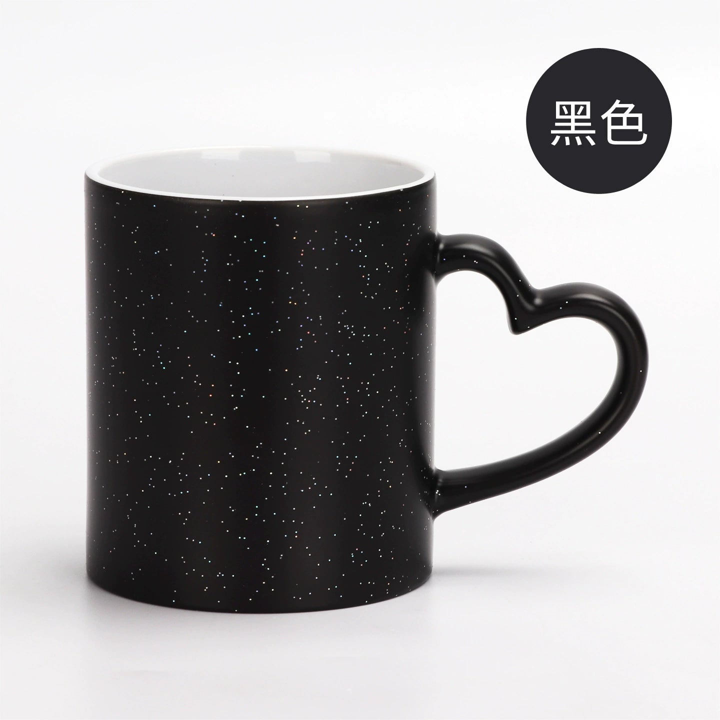 11oz Sublimation Magic Color Changing Ceramic Coffee Mug with Heart-shape Handle-11oz心把磨砂变色杯