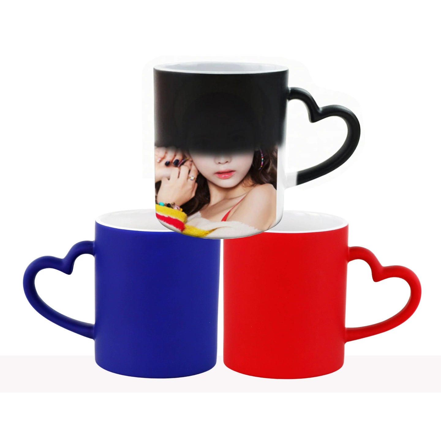 11oz Sublimation Magic Color Changing Ceramic Coffee Mug with Heart-shape Handle-11oz心把磨砂变色杯