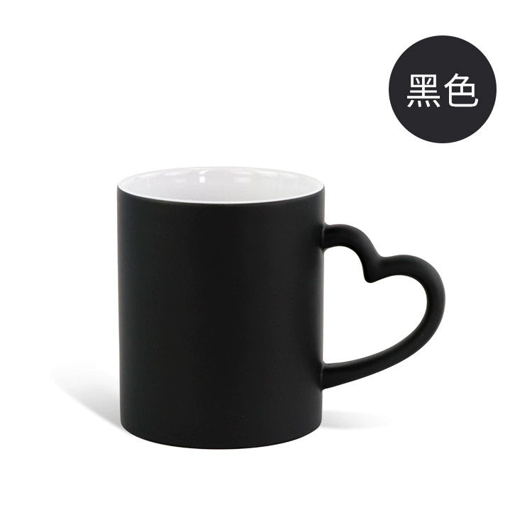 11oz Sublimation Magic Color Changing Ceramic Coffee Mug with Heart-shape Handle-11oz心把磨砂变色杯