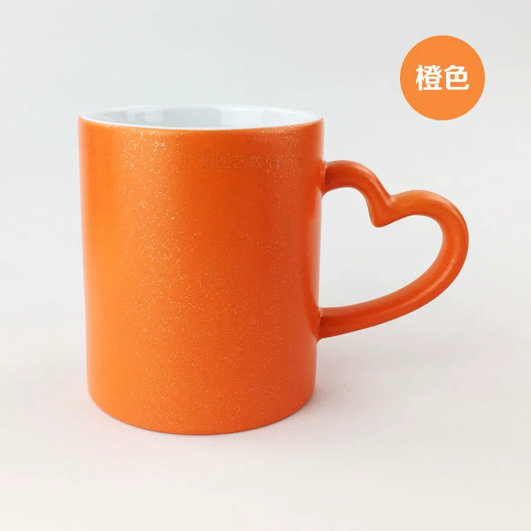 11oz Sublimation Magic Color Changing Ceramic Coffee Mug with Heart-shape Handle-11oz心把磨砂变色杯