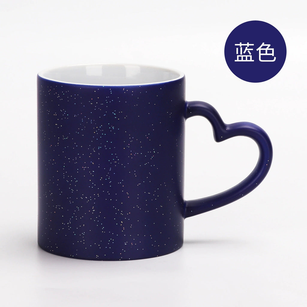 11oz Sublimation Magic Color Changing Ceramic Coffee Mug with Heart-shape Handle-11oz心把磨砂变色杯