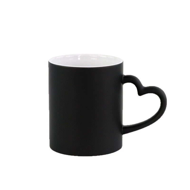 11oz Sublimation Magic Color Changing Ceramic Coffee Mug with Heart-shape Handle-11oz心把磨砂变色杯