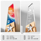 Creative New Medal Solid Wood Base Crystal Cup 3D Laser Engraving Crystal Glass Award Plaque Wooden Column Trophy-21-21款金属实木奖杯