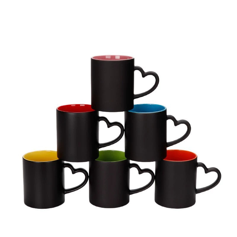 11oz Eco-Friendly Glossy Sublimation Magic Mug with Heart Handle-11oz心柄内彩变色杯