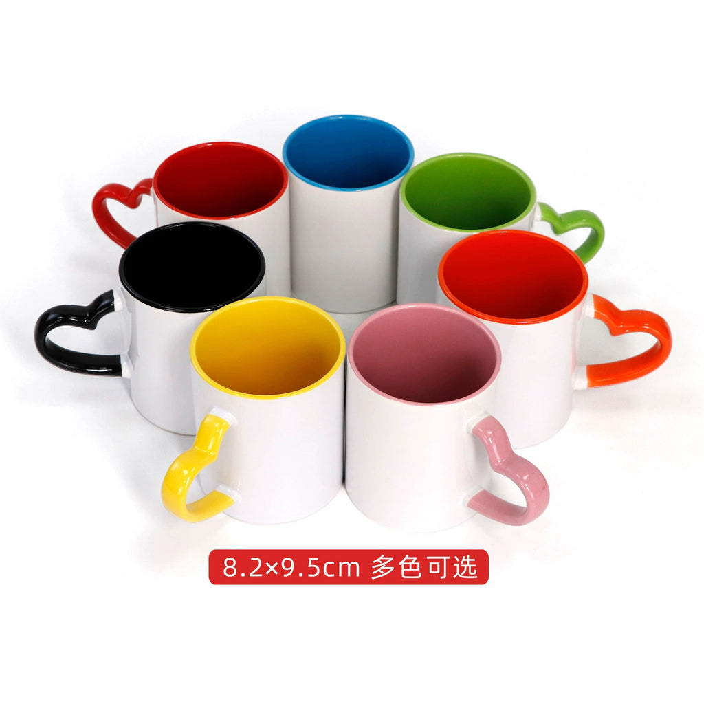 11oz Sublimation Ceramic Coated Double Color Cup with Heart Handle-11oz心柄内彩彩把杯