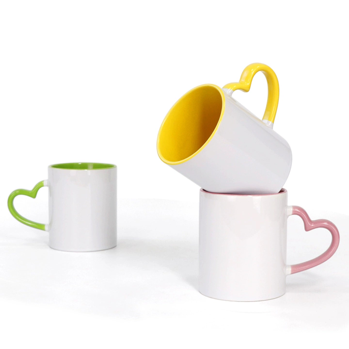 11oz Sublimation Ceramic Coated Double Color Cup with Heart Handle-11oz心柄内彩彩把杯
