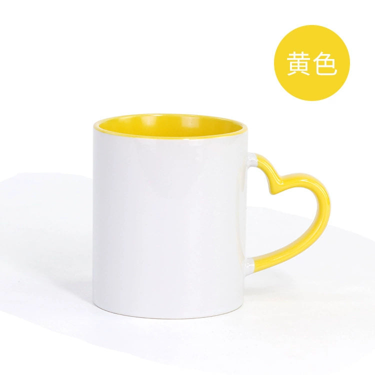 11oz Sublimation Ceramic Coated Double Color Cup with Heart Handle-11oz心柄内彩彩把杯