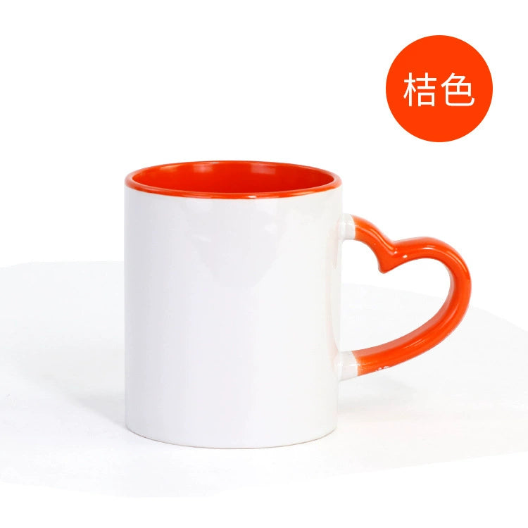 11oz Sublimation Ceramic Coated Double Color Cup with Heart Handle-11oz心柄内彩彩把杯