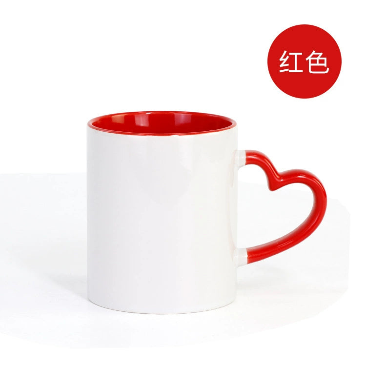 11oz Sublimation Ceramic Coated Double Color Cup with Heart Handle-11oz心柄内彩彩把杯