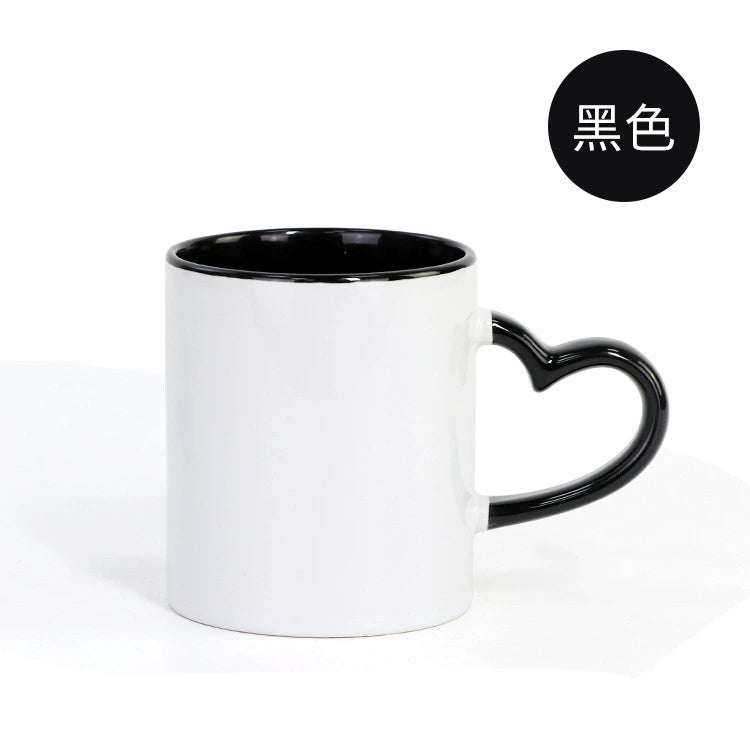 11oz Sublimation Ceramic Coated Double Color Cup with Heart Handle-11oz心柄内彩彩把杯