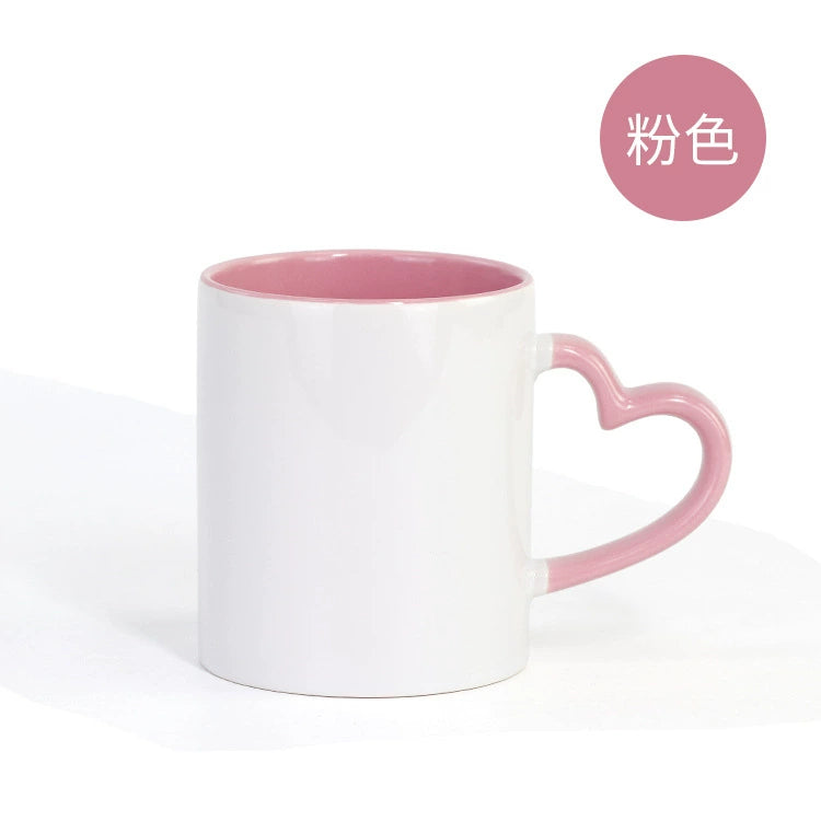 11oz Sublimation Ceramic Coated Double Color Cup with Heart Handle-11oz心柄内彩彩把杯