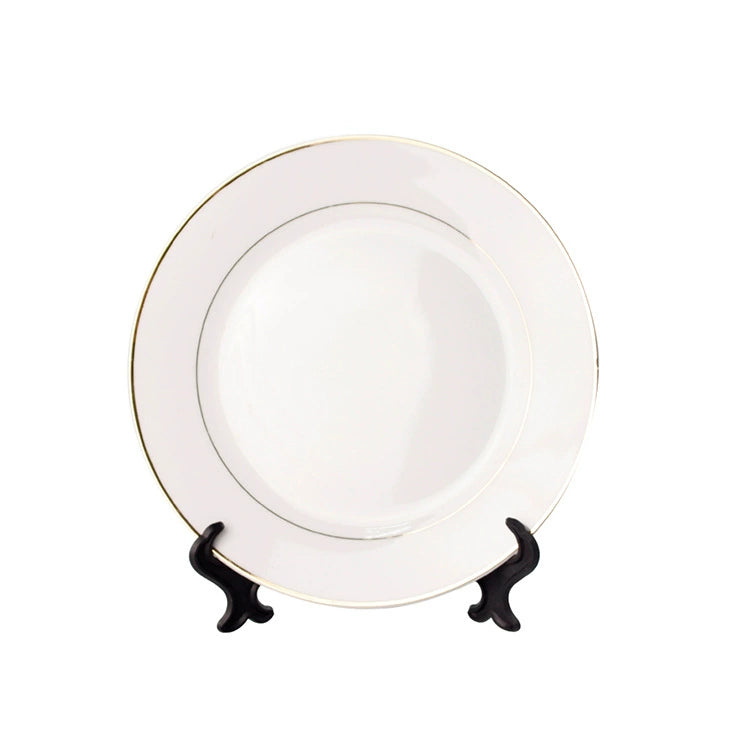 8 Inch White Ceramic Plates with Gold Rim Table Decor-8寸金边盘