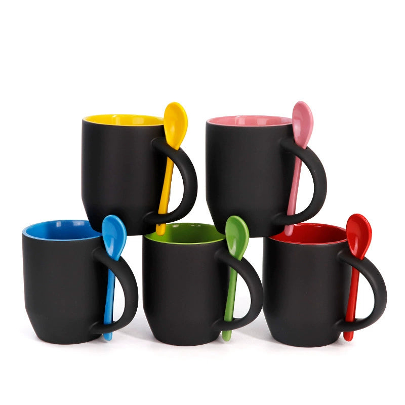 Inner Color 12oz Sublimation Blank Magic Color Changing Coffee Mug With Spoon-12oz内彩插勺变色杯