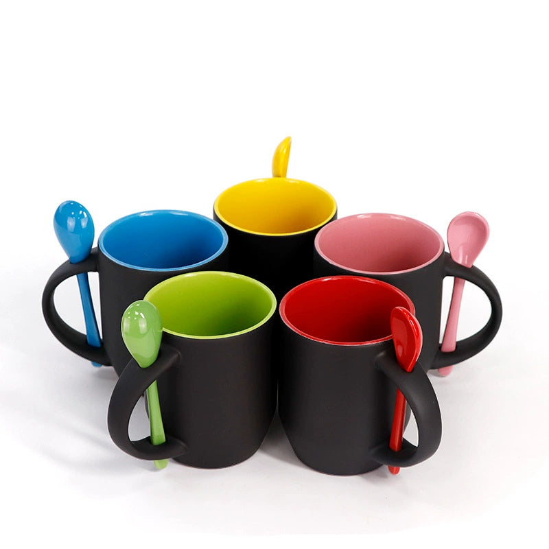 Inner Color 12oz Sublimation Blank Magic Color Changing Coffee Mug With Spoon-12oz内彩插勺变色杯