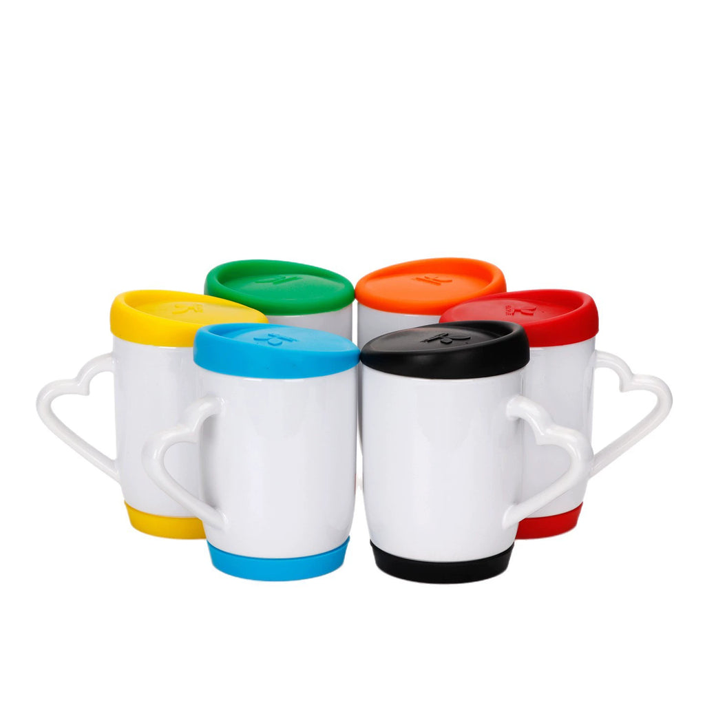 12OZ Heat Transfer Printing Cup Sublimation Silicone Cup Blank Coating with Heart Shape Handle-12oz硅胶盖心柄白杯