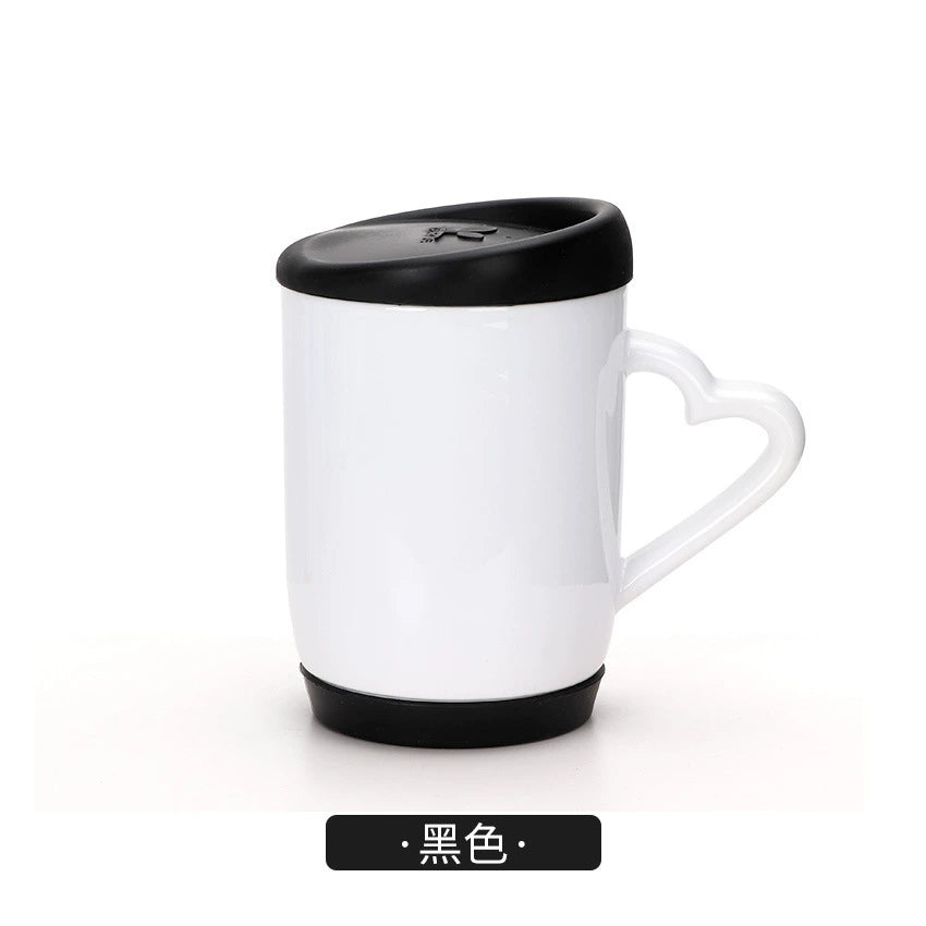 12OZ Heat Transfer Printing Cup Sublimation Silicone Cup Blank Coating with Heart Shape Handle-12oz硅胶盖心柄白杯
