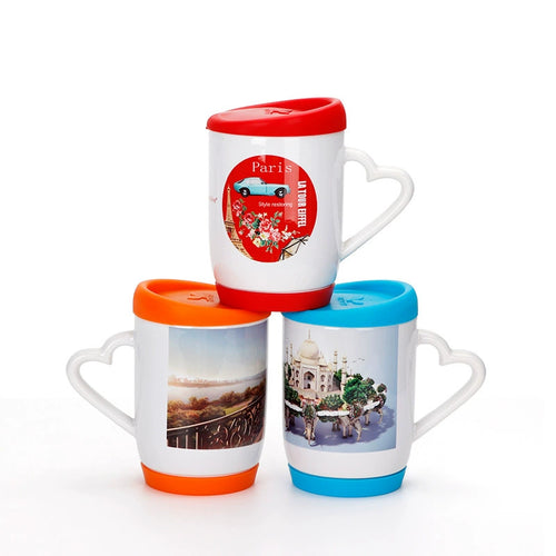 12OZ Heat Transfer Printing Cup Sublimation Silicone Cup Blank Coating with Heart Shape Handle-12oz硅胶盖心柄白杯