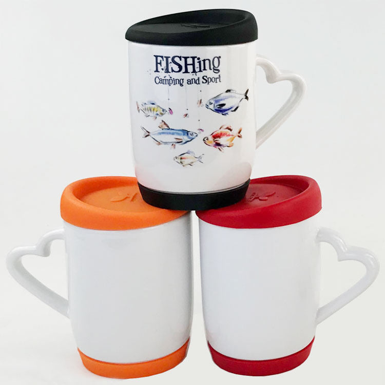 12OZ Heat Transfer Printing Cup Sublimation Silicone Cup Blank Coating with Heart Shape Handle-12oz硅胶盖心柄白杯