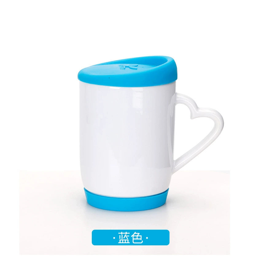 12OZ Heat Transfer Printing Cup Sublimation Silicone Cup Blank Coating with Heart Shape Handle-12oz硅胶盖心柄白杯