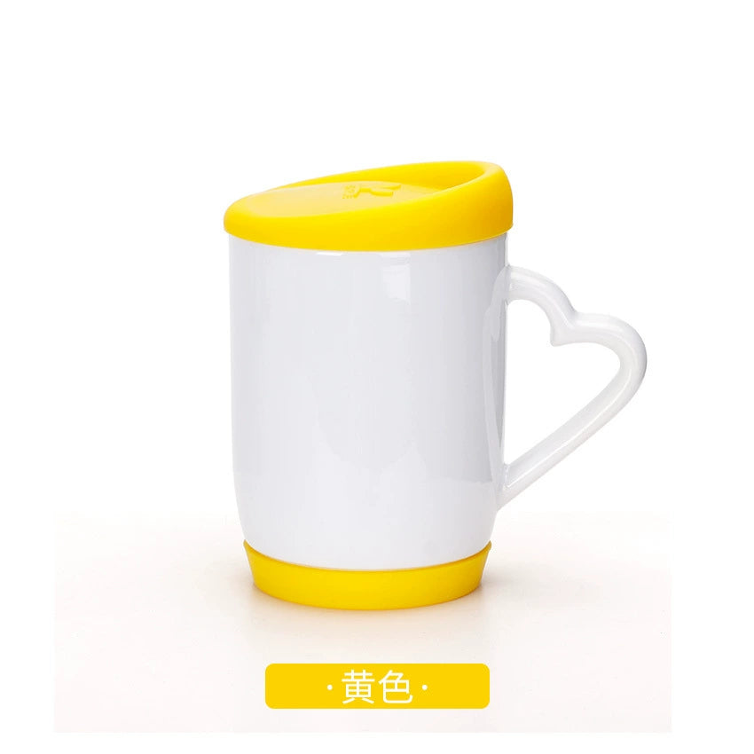 12OZ Heat Transfer Printing Cup Sublimation Silicone Cup Blank Coating with Heart Shape Handle-12oz硅胶盖心柄白杯