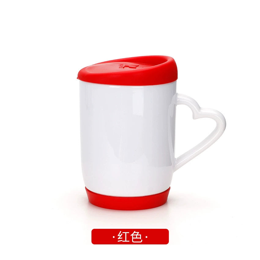 12OZ Heat Transfer Printing Cup Sublimation Silicone Cup Blank Coating with Heart Shape Handle-12oz硅胶盖心柄白杯