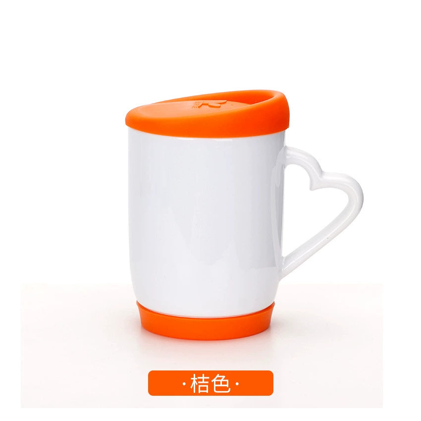 12OZ Heat Transfer Printing Cup Sublimation Silicone Cup Blank Coating with Heart Shape Handle-12oz硅胶盖心柄白杯